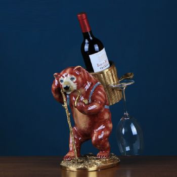 欧式创意陶瓷配铜熊大红酒架酒杯架样板房别墅酒柜餐桌装饰品摆件