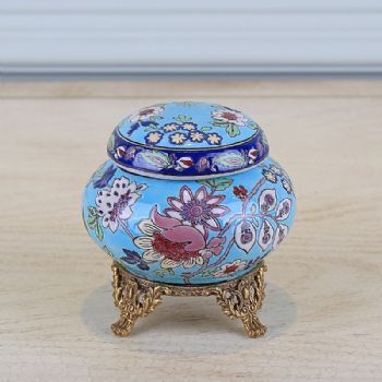 欧式田园彩绘陶瓷配铜储物罐家居房间梳妆台饰品盒小摆件礼品批发