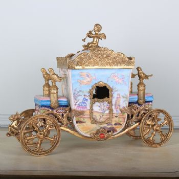 欧式创意天使马拉车陶瓷纯铜摆设 家居软装饰品别墅客厅玄关摆件