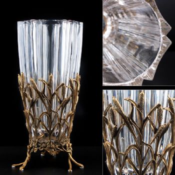 欧式复古水晶镶铜花瓶 创意玻璃花插家居饰品客厅桌面软装摆件