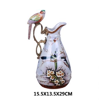 奶壶花插新中式工艺品陶瓷配铜摆件酒柜装饰品客厅玄关