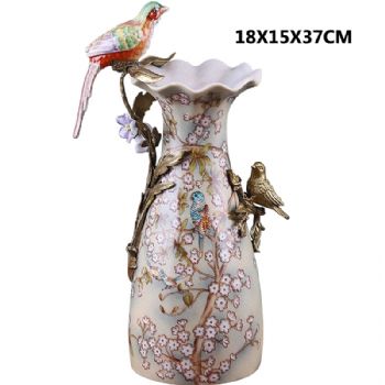 创意中式铜陶瓷门厅客厅玄关桌面装饰花器 餐厅壁炉台面花插瓶