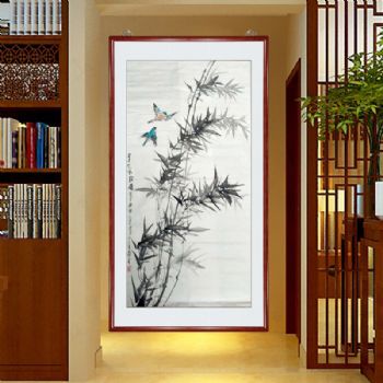 翠竹风韵图 国画水墨经典 书画家胡景德先生手绘作品 花梨木画框 推荐国画