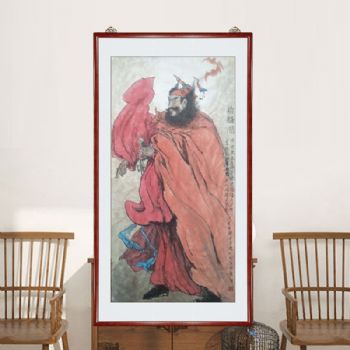 钟馗赐福图 英雄豪气吉祥多 书画家胡景德 手绘作品 实木框花梨木 艺术价值高