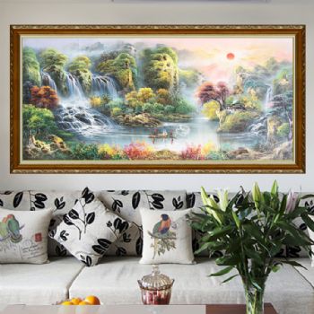 手绘油画 风景画 山水画 适合客厅的油画 装饰画选油画 高档奢华实木框