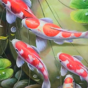 新中式纯手绘手工九鱼图荷花寓意和谐美满 团团圆圆年年有余