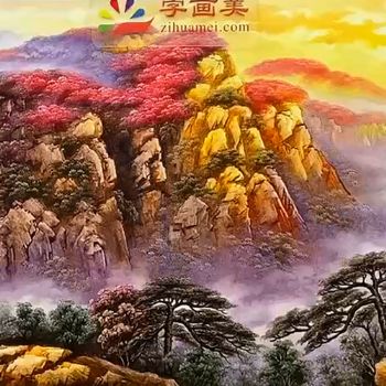 纯手绘手工 山水刀笔画 鸿运当山水画 实木线条框 客厅办公室挂画