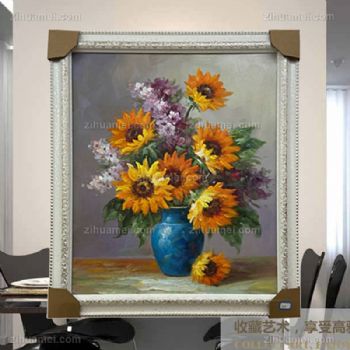 纯手绘精品花卉油画餐厅挂画PS外框