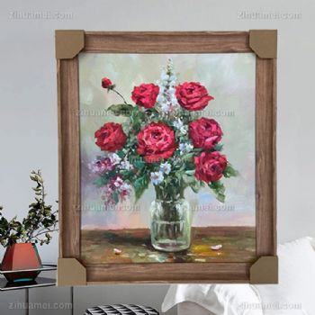 纯手绘玫瑰花印象花卉油画卧室挂画