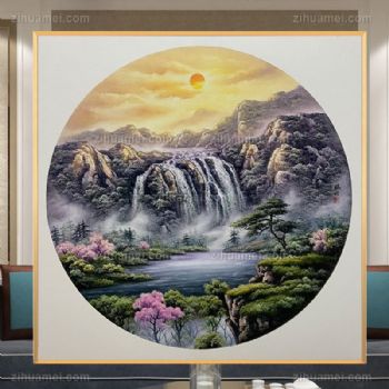 实力画家新中式山水油画纯手绘写实风景画金色实木框精品风景油画